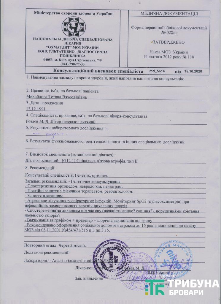 Допомога Маріанні Михайловій СМА